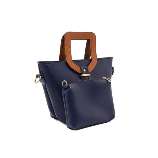 Vogue PU Leather Bag With Handle, Blue And Black