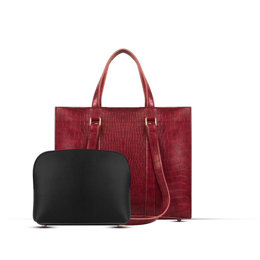 BagX - Zara 2 Pcs Maroon PU Leather Totebag, Maroon