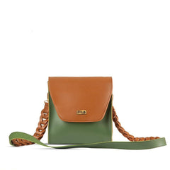 BagX - Glow Green / Brown PU Leather Crossbody, Green