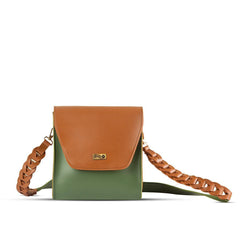 BagX - Glow Green / Brown PU Leather Crossbody, Green