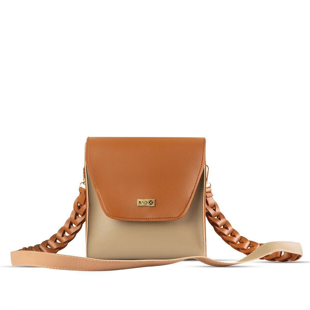 BagX - Glow Beige / Brown PU Leather Crossbody, Brown