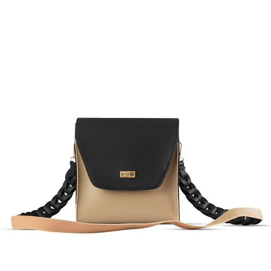 BagX - Glow Beige/ Black PU Leather Crossbody, Black