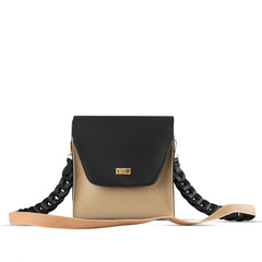 BagX - Glow Beige/ Black PU Leather Crossbody, Black