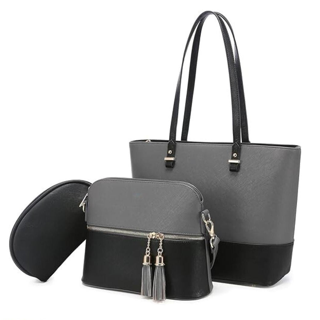 BagX - Grace Grey / Black PU Leather Shoulderbag, Grey