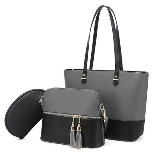 BagX - Grace Grey / Black PU Leather Shoulderbag, Grey