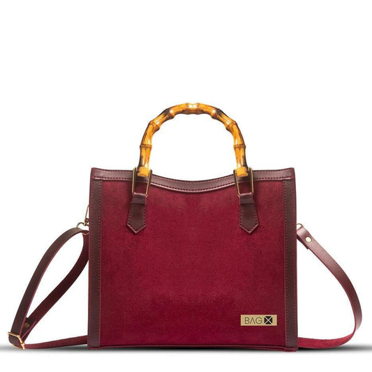 Bag X-Pu Leather Wood Craft Suede Maroon Bag