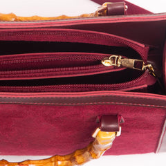 Bag X-Pu Leather Wood Craft Suede Maroon Bag