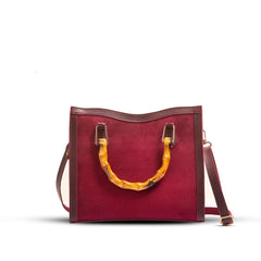 Bag X-Pu Leather Wood Craft Suede Maroon Bag