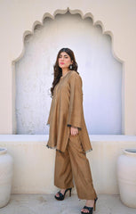 2 Pcs Women's Stitched Khadi Cotton Solid Suit