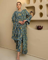 3 Pcs Women Unstitched Slub Printed Suit -Rania