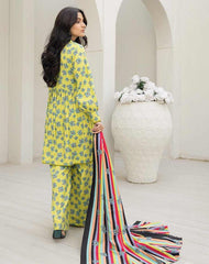 3 Pcs Women Unstitched Slub linen Printed Suit -Rania