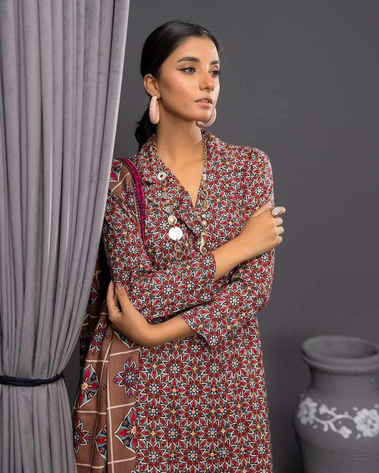 3 Pcs Women Unstitched Linen Printed Suit -Soha