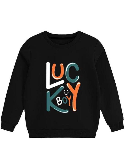 Boys Flees Sweatshirt - Cute Print Lucky Boy