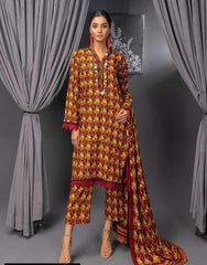 3 Pcs Women Unstitched Linen Printed Suit -Soha