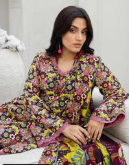 3 Pcs Women Unstitched Slub Linen Printed Suit - Rania