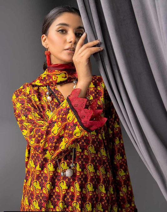 3 Pcs Women Unstitched Linen Printed Suit -Soha